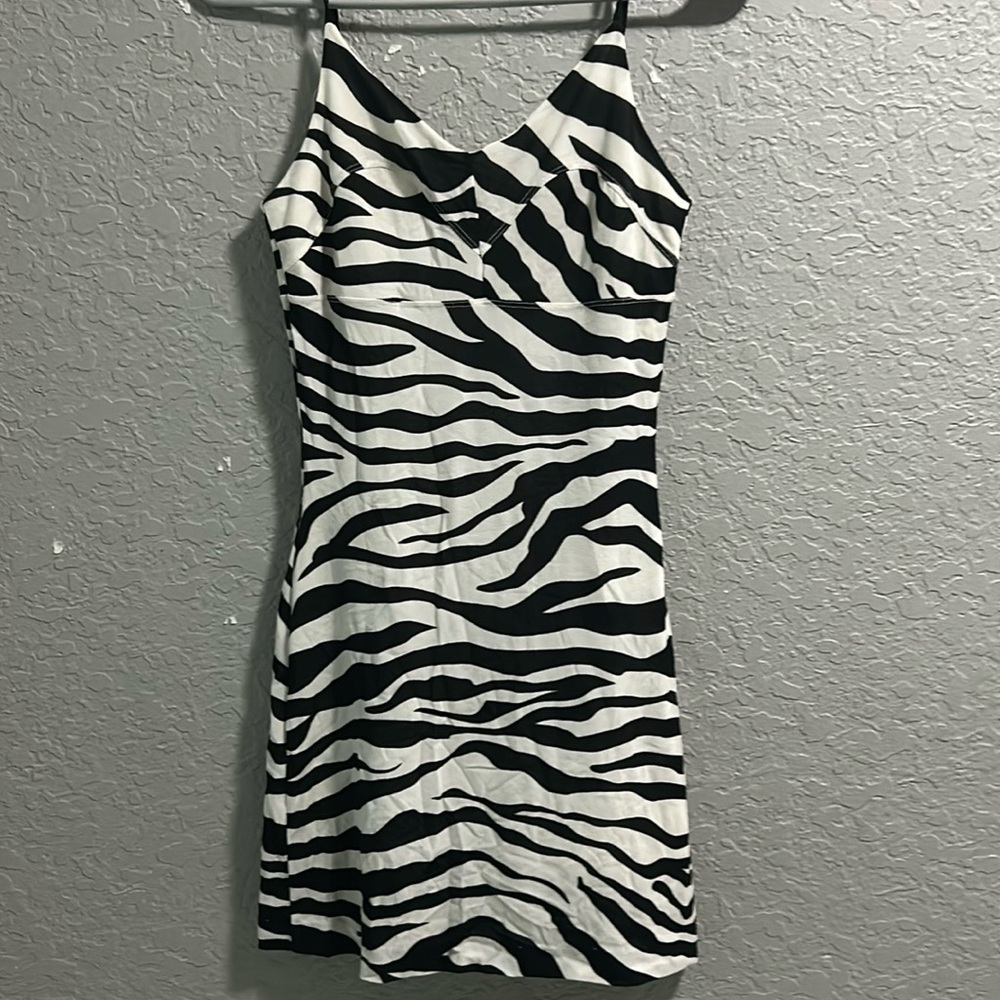 2000s Guess Mesh Zebra Print Mini Y2k Bodycon Dress Small